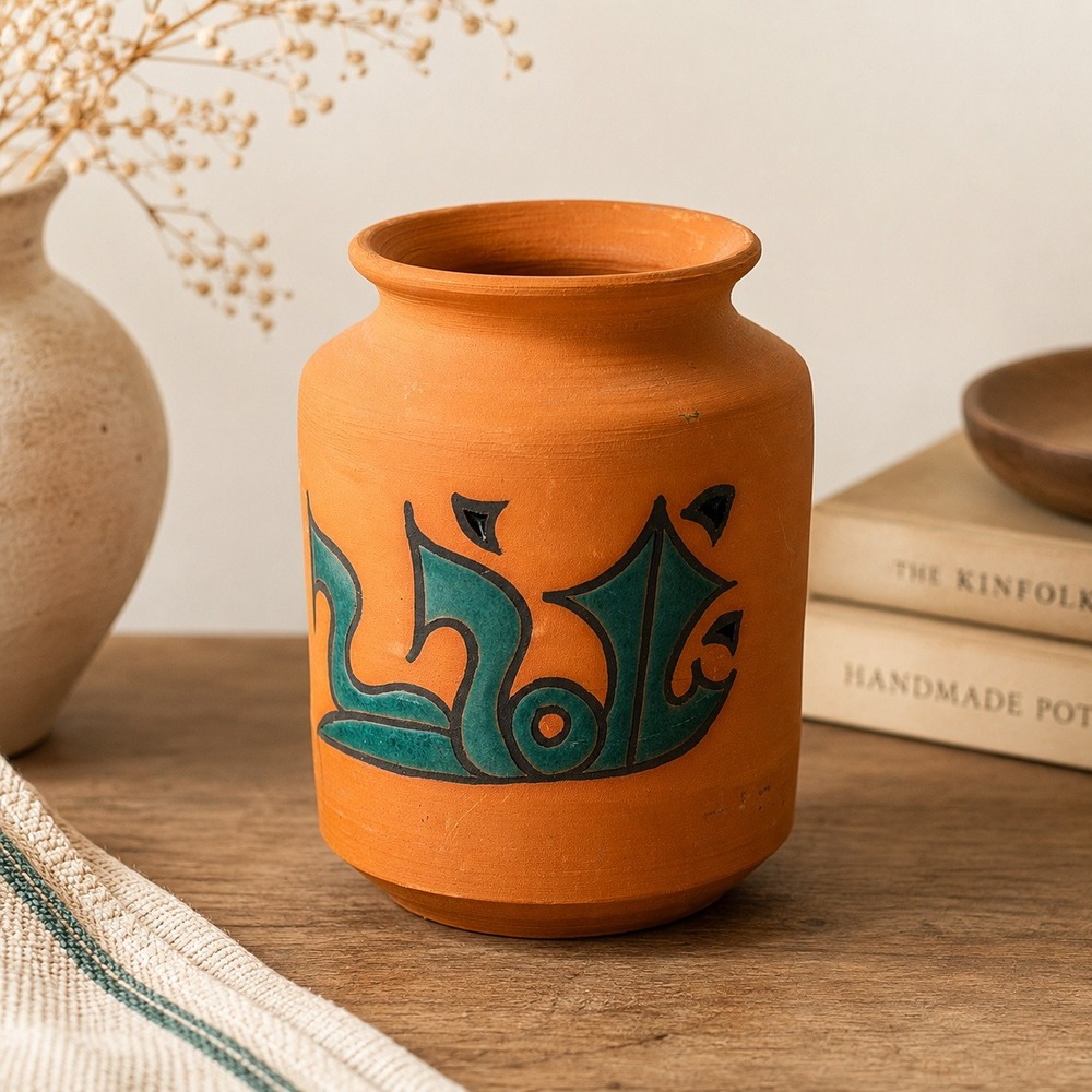 Vintage Wallada Cordoba Spain Cuerda Seca Terracotta Art Pottery Vase 6"